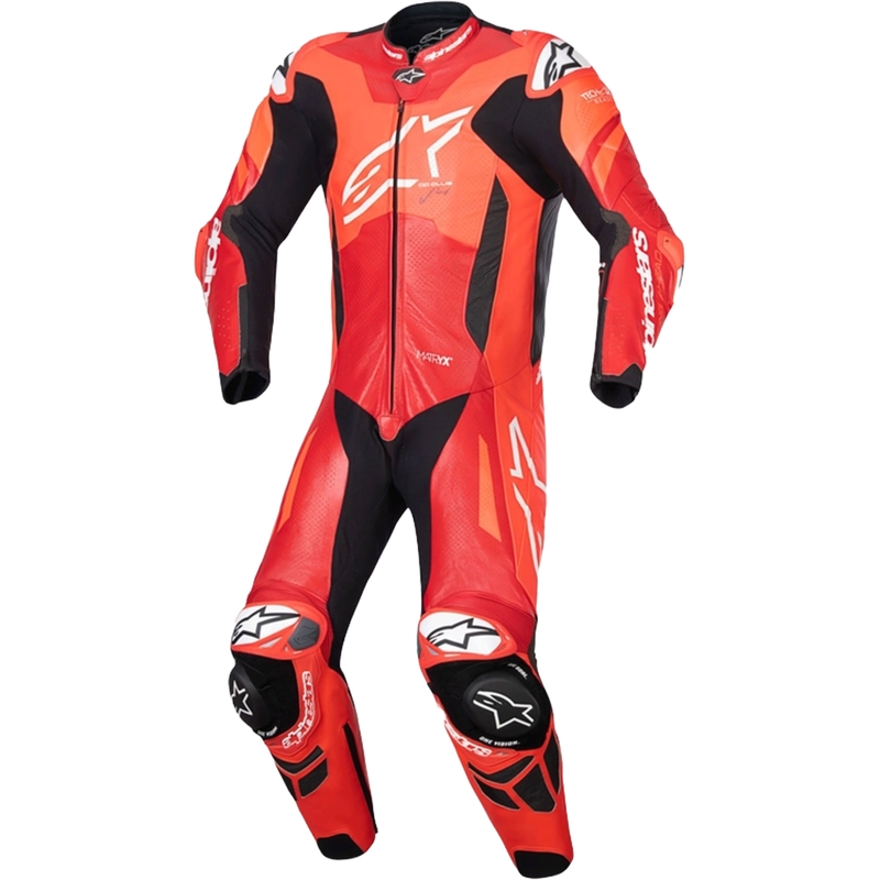 Mono de moto de cuero de una pieza Alpinestars GP Plus V4 Sprint, compatible con Tech-Air, rojo fluorescente, rojo, blanco y negro