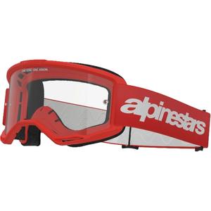 Gafas de motocross Alpinestars Vision 3 Wordmark rojas con plexi transparente