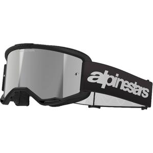 Gafas de motocross Alpinestars Vision 3 Wordmark negras con plexi plateado espejado