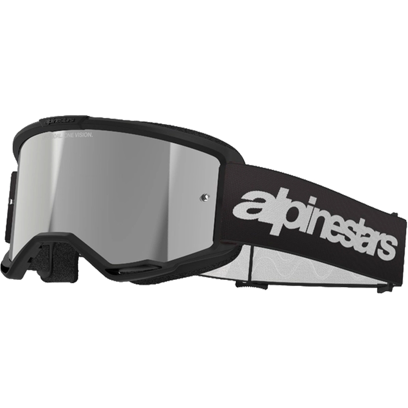 Gafas de motocross Alpinestars Vision 3 Wordmark negras con plexi plateado espejado