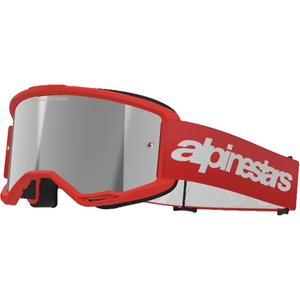 Gafas de motocross Alpinestars Vision 3 Wordmark rojas con lente radial plateada
