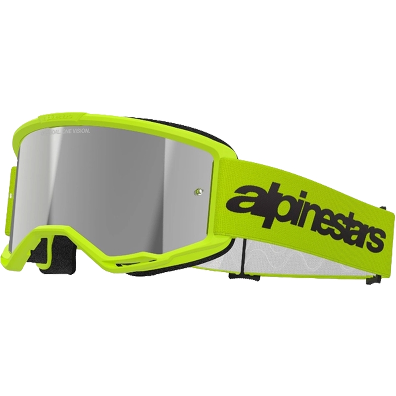 Gafas de motocross Alpinestars Vision 3 Wordmark amarillo fluo con lente radial plateada
