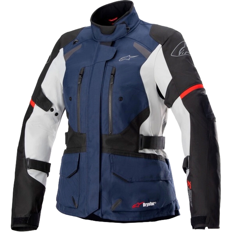 Chaqueta de moto Alpinestars Stella Andes Drystar para mujer (azul oscuro, negro, gris claro y rojo)