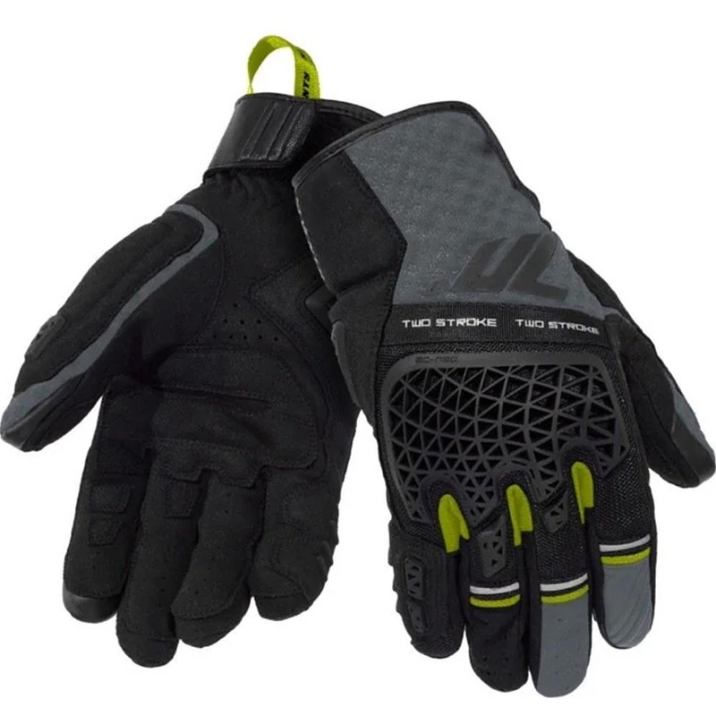 Guantes de moto Seventy Degrees SD-N60 de dos tiempos en negro, gris y amarillo fluorescente