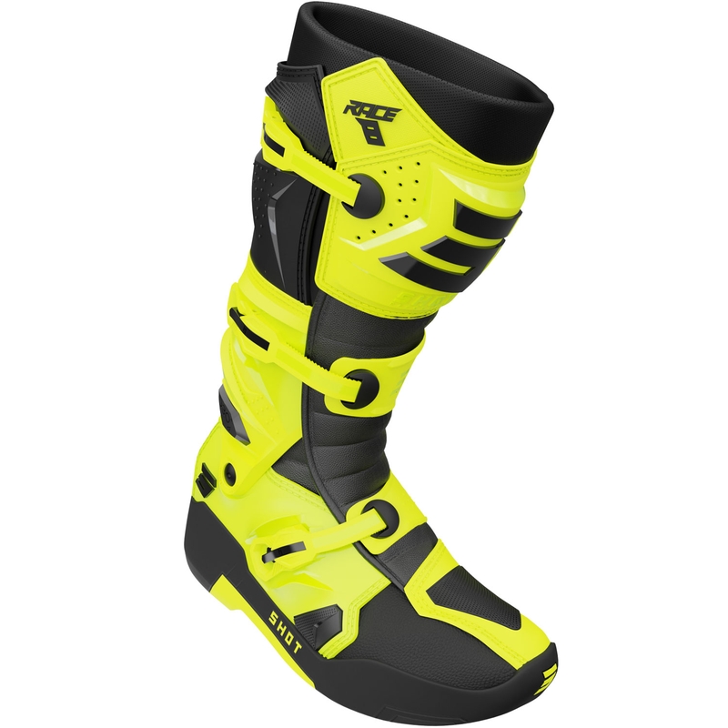 Botas de motocross Shot Race 8, color amarillo flúor.