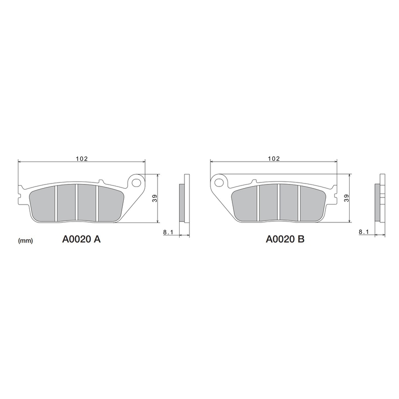 Pastillas de freno NISSIN compuesto semimetálico 102x39x8,1 mm 2 uds