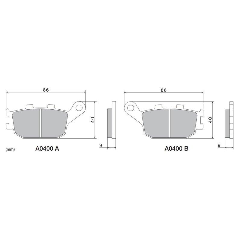 Pastillas de freno NISSIN compuesto semimetálico 86x40x9 mm 2 uds