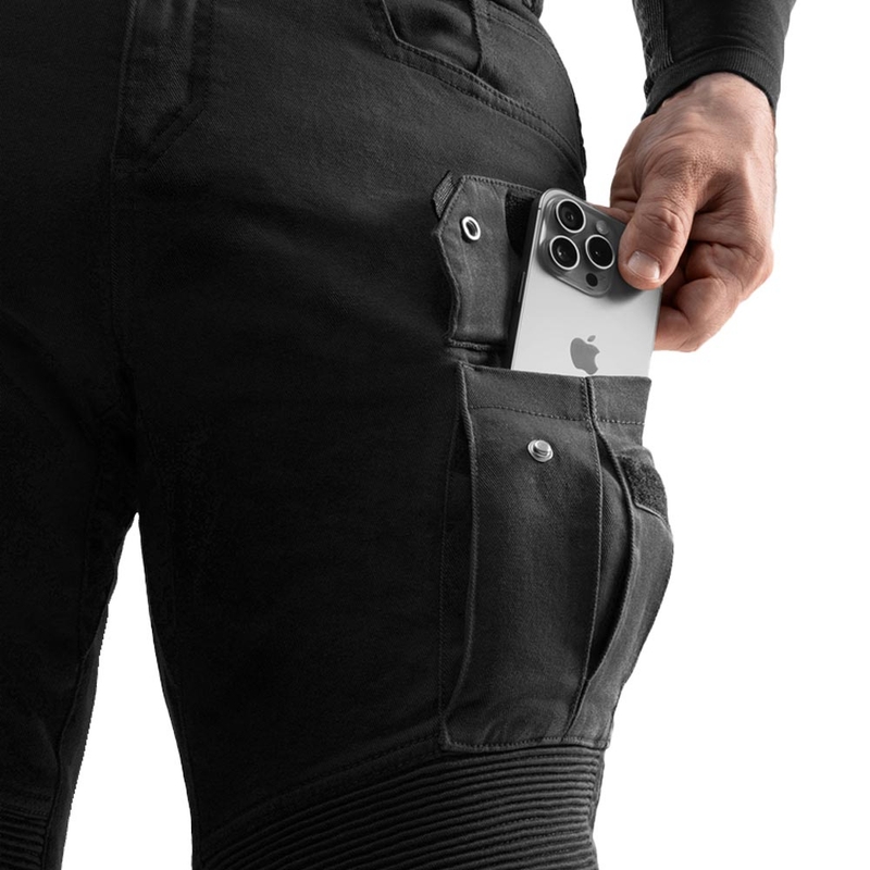 Pantalones vaqueros de moto Rebelhorn Faster cortos, color negro.