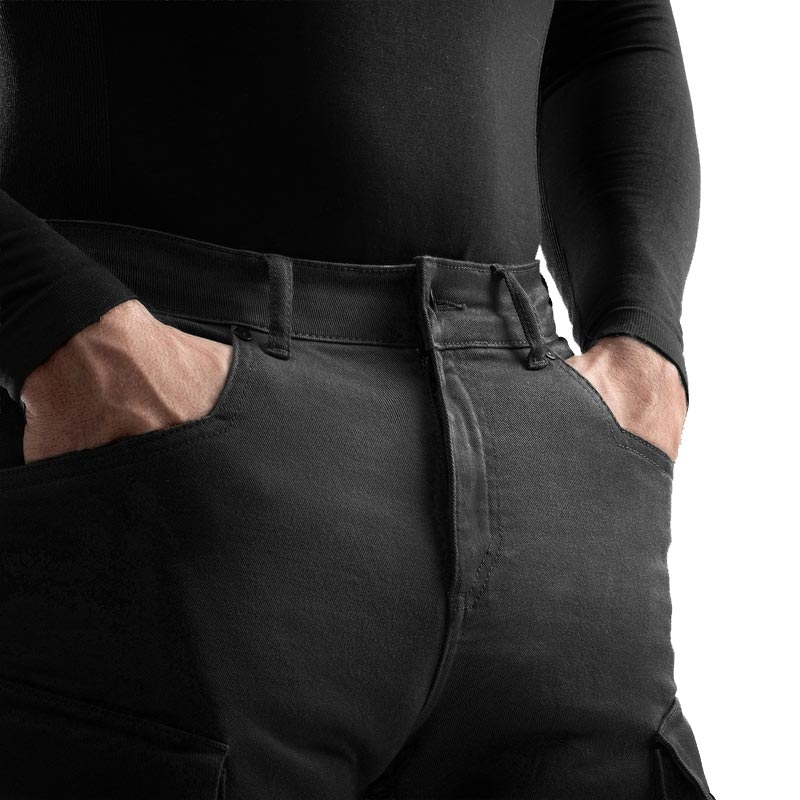 Pantalones vaqueros de moto Rebelhorn Faster cortos, color negro.