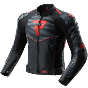 Chaqueta de moto de cuero Rebelhorn Vandal 2 en negro, gris y rojo fluorescente