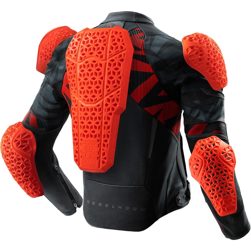 Chaqueta de moto de cuero Rebelhorn Vandal 2 en negro, gris y rojo fluorescente