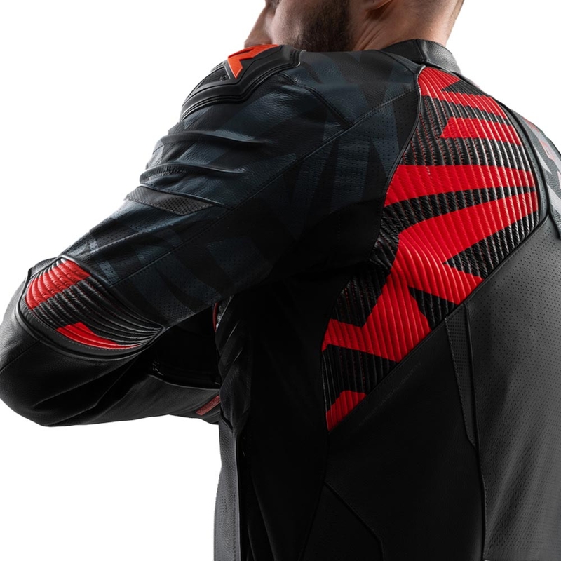 Chaqueta de moto de cuero Rebelhorn Vandal 2 en negro, gris y rojo fluorescente