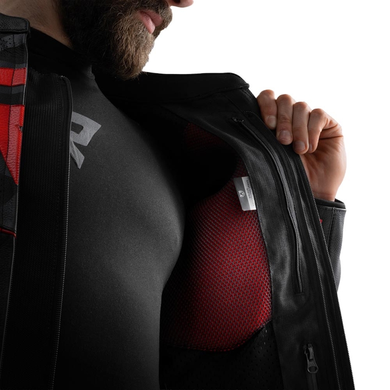 Chaqueta de moto de cuero Rebelhorn Vandal 2 en negro, gris y rojo fluorescente