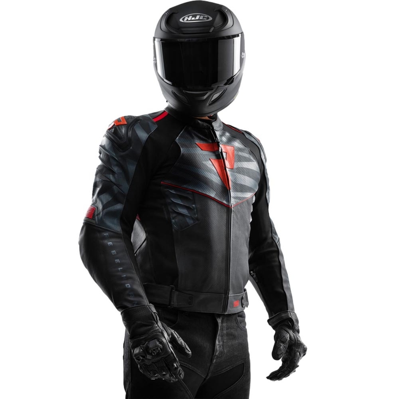Chaqueta de moto de cuero Rebelhorn Vandal 2 en negro, gris y rojo fluorescente