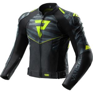 Chaqueta de moto de cuero Rebelhorn Vandal 2 en negro, gris y amarillo fluorescente