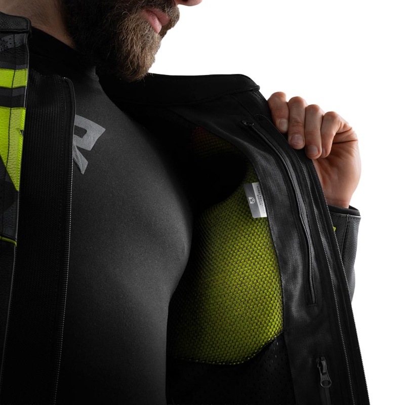Chaqueta de moto de cuero Rebelhorn Vandal 2 en negro, gris y amarillo fluorescente