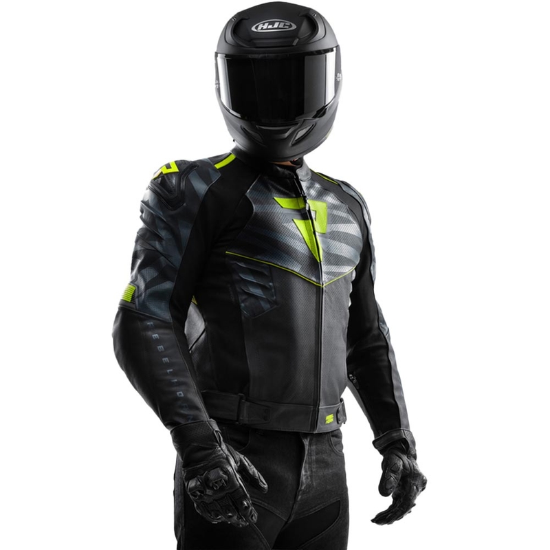 Chaqueta de moto de cuero Rebelhorn Vandal 2 en negro, gris y amarillo fluorescente