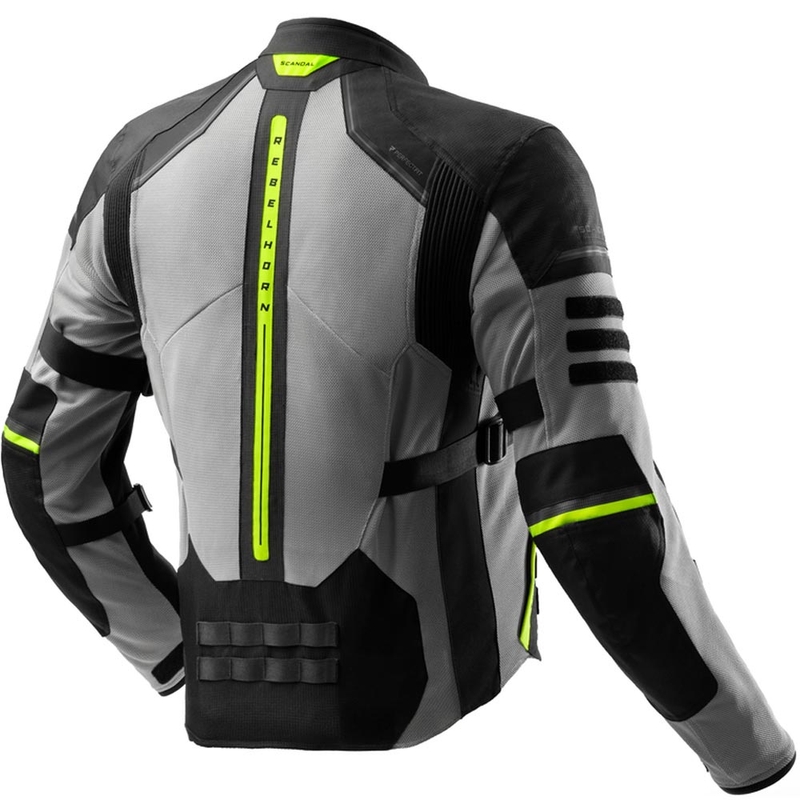 Chaqueta de moto Rebelhorn Scandal 3 en negro, gris y amarillo fluorescente
