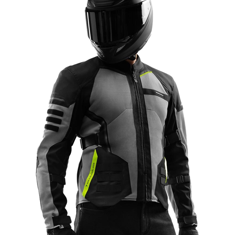 Chaqueta de moto Rebelhorn Scandal 3 en negro, gris y amarillo fluorescente