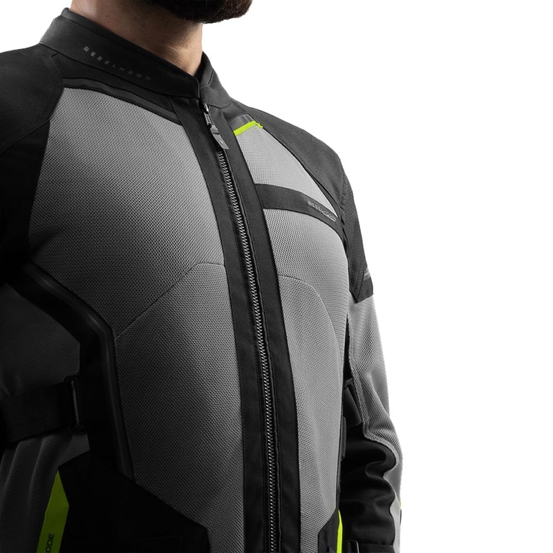 Chaqueta de moto Rebelhorn Scandal 3 en negro, gris y amarillo fluorescente