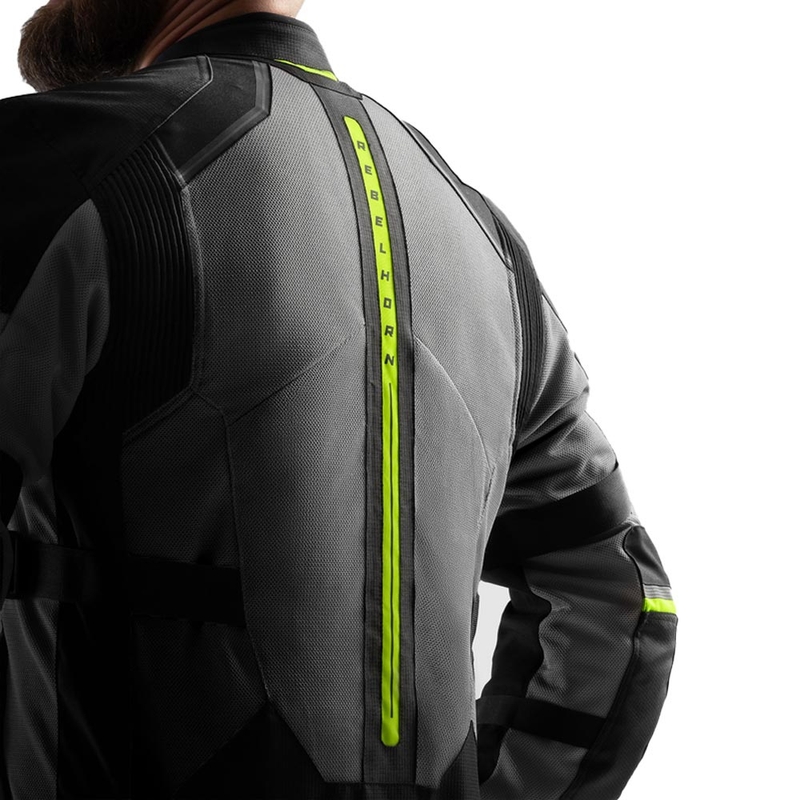 Chaqueta de moto Rebelhorn Scandal 3 en negro, gris y amarillo fluorescente