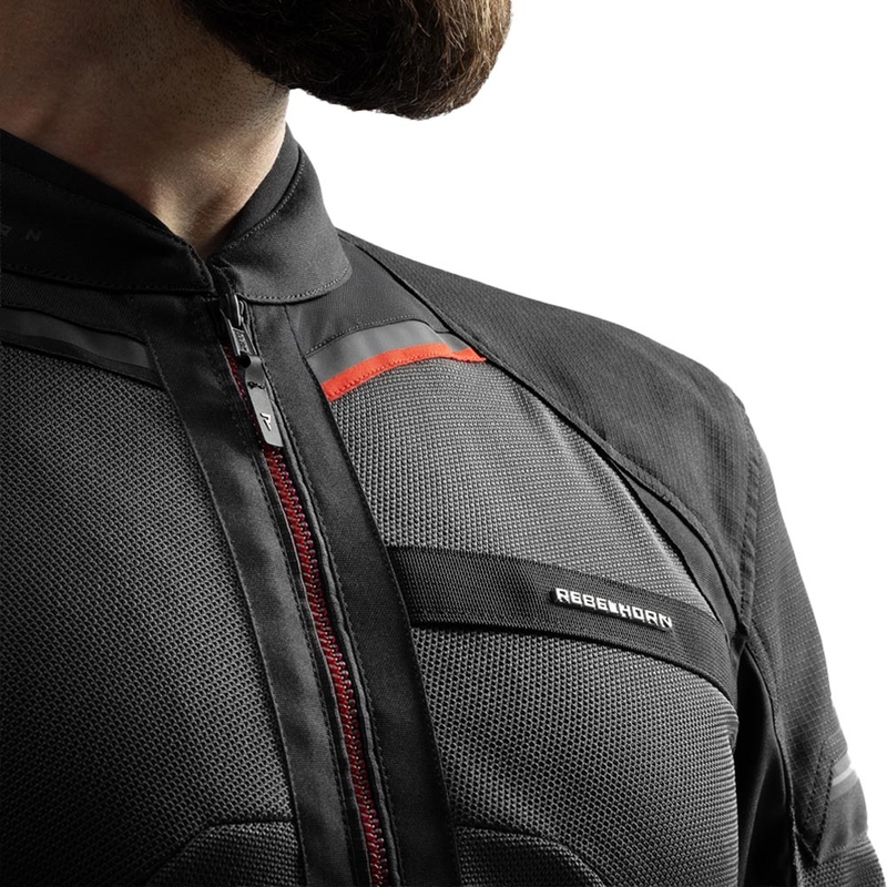 Chaqueta de moto Rebelhorn Scandal 3 gris oscuro, negro y rojo