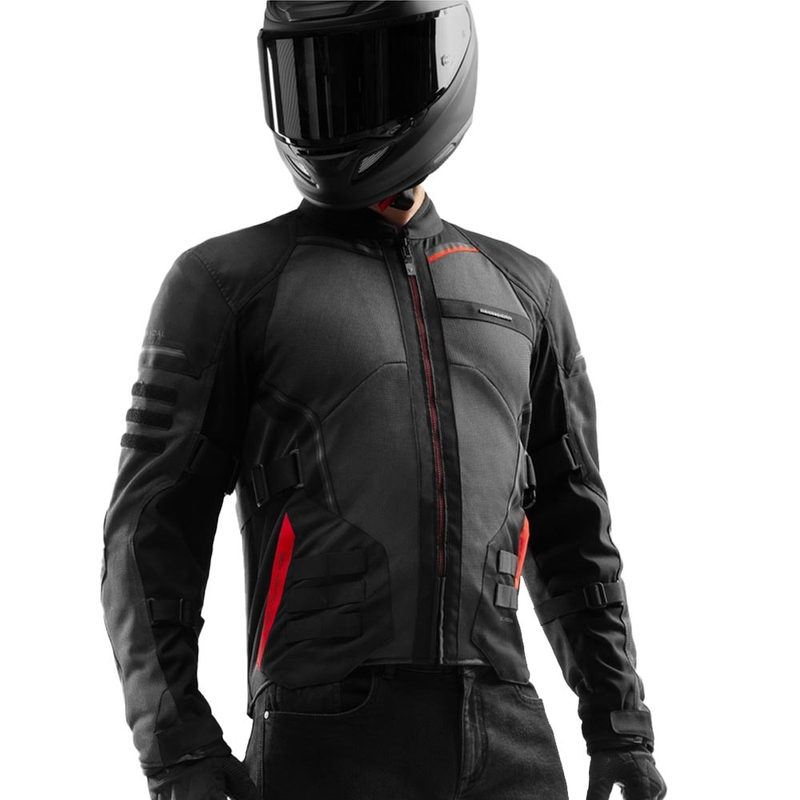 Chaqueta de moto Rebelhorn Scandal 3 gris oscuro, negro y rojo