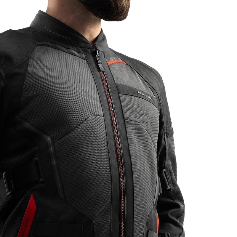 Chaqueta de moto Rebelhorn Scandal 3 gris oscuro, negro y rojo