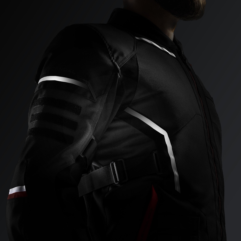 Chaqueta de moto Rebelhorn Scandal 3 gris oscuro, negro y rojo