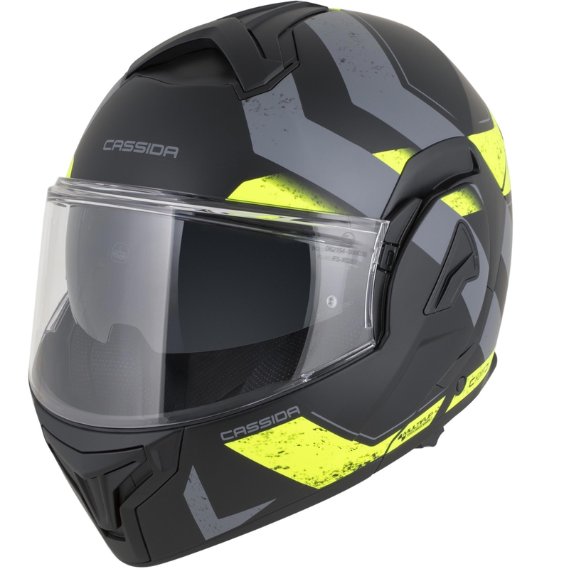 Casco de moto modular Cassida MultiFlip Korp en negro mate, amarillo fluorescente y gris