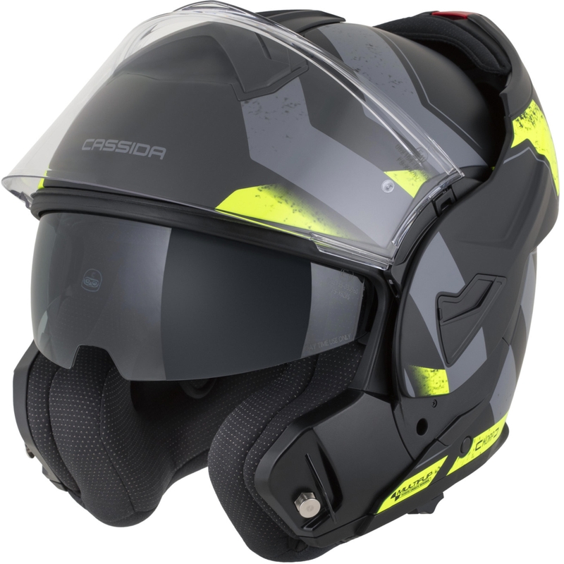 Casco de moto modular Cassida MultiFlip Korp en negro mate, amarillo fluorescente y gris
