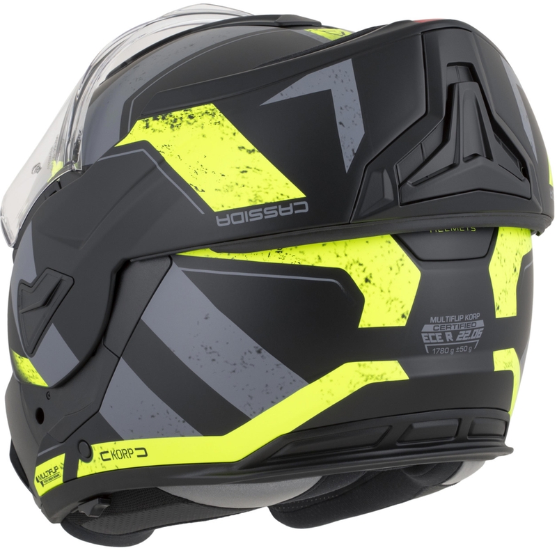 Casco de moto modular Cassida MultiFlip Korp en negro mate, amarillo fluorescente y gris