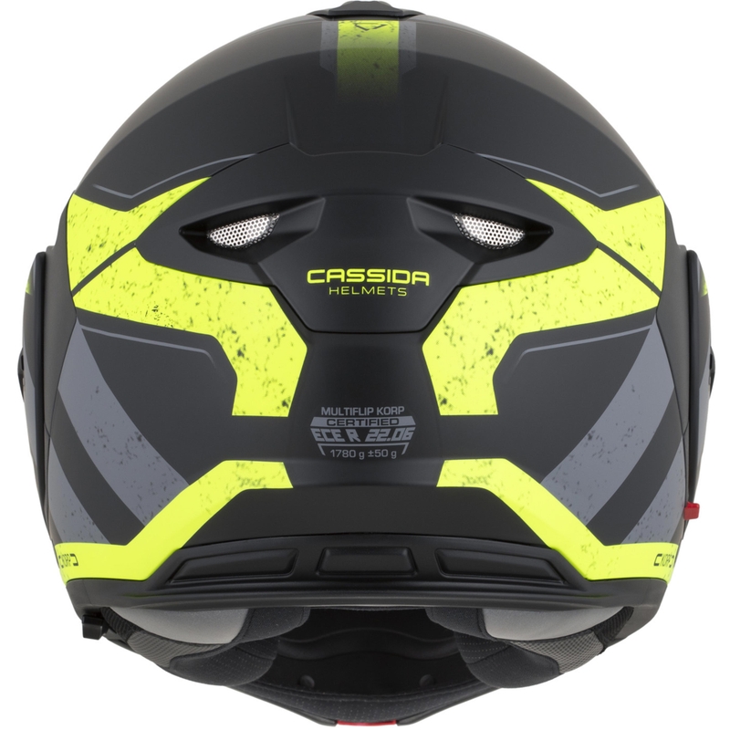 Casco de moto modular Cassida MultiFlip Korp en negro mate, amarillo fluorescente y gris