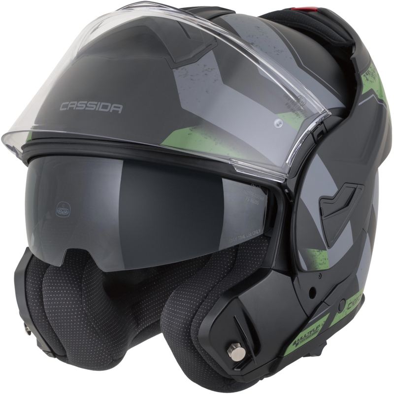 Casco de moto modular Cassida MultiFlip Korp en negro mate, verde y gris