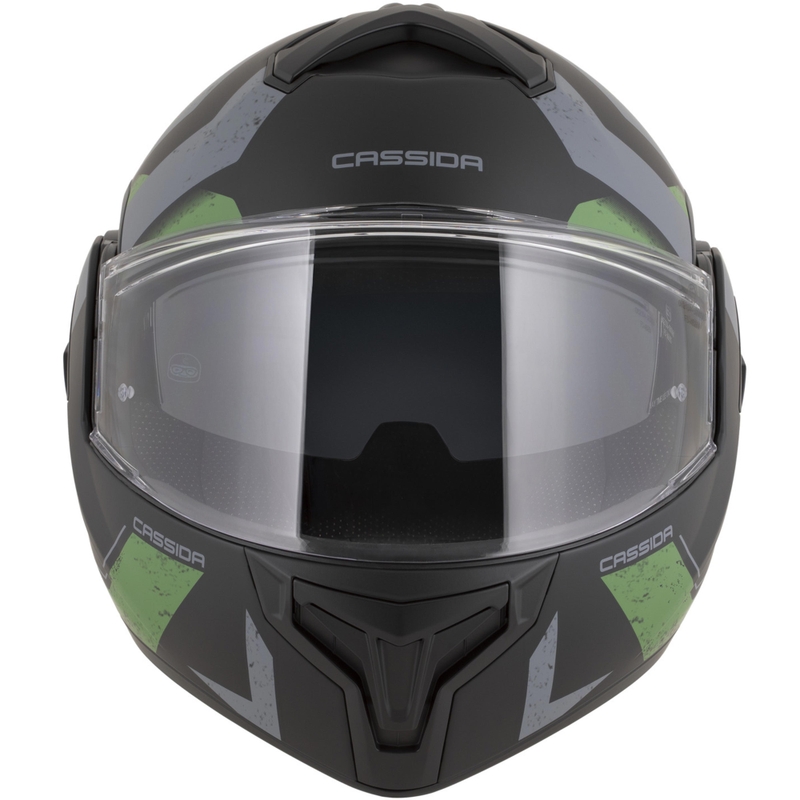 Casco de moto modular Cassida MultiFlip Korp en negro mate, verde y gris