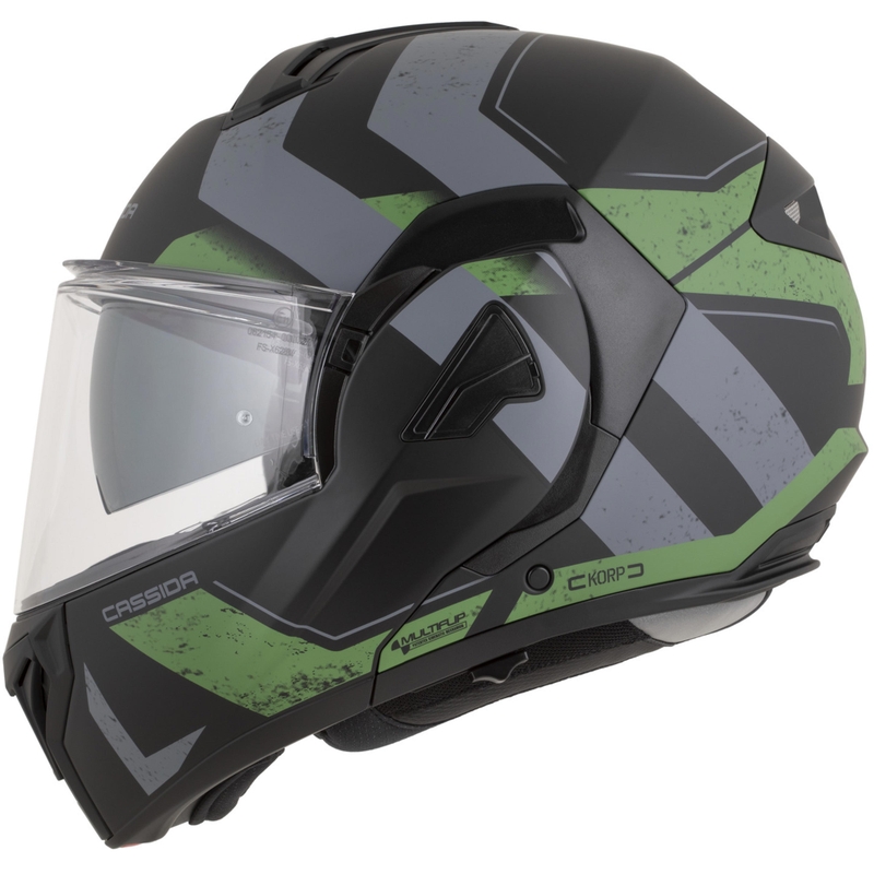 Casco de moto modular Cassida MultiFlip Korp en negro mate, verde y gris