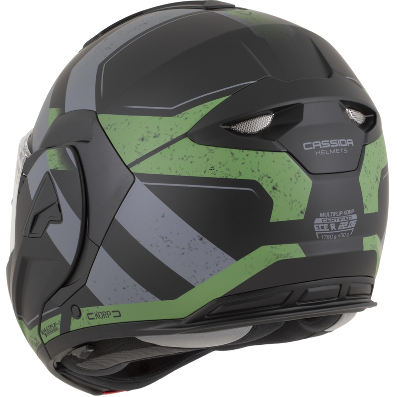 Casco de moto modular Cassida MultiFlip Korp en negro mate, verde y gris