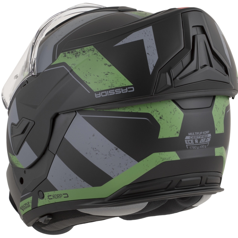 Casco de moto modular Cassida MultiFlip Korp en negro mate, verde y gris