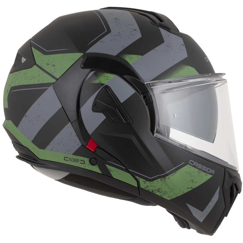 Casco de moto modular Cassida MultiFlip Korp en negro mate, verde y gris