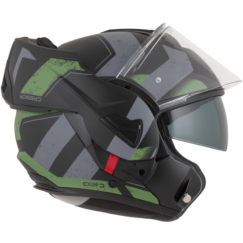 Casco de moto modular Cassida MultiFlip Korp en negro mate, verde y gris