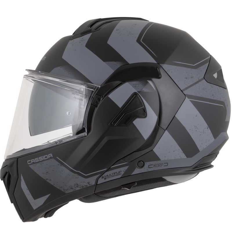 Casco de moto modular Cassida MultiFlip Korp en negro mate-gris oscuro-gris
