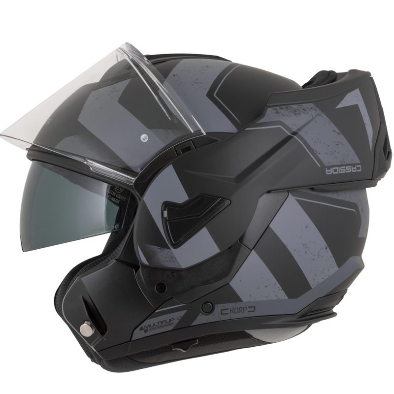 Casco de moto modular Cassida MultiFlip Korp en negro mate-gris oscuro-gris