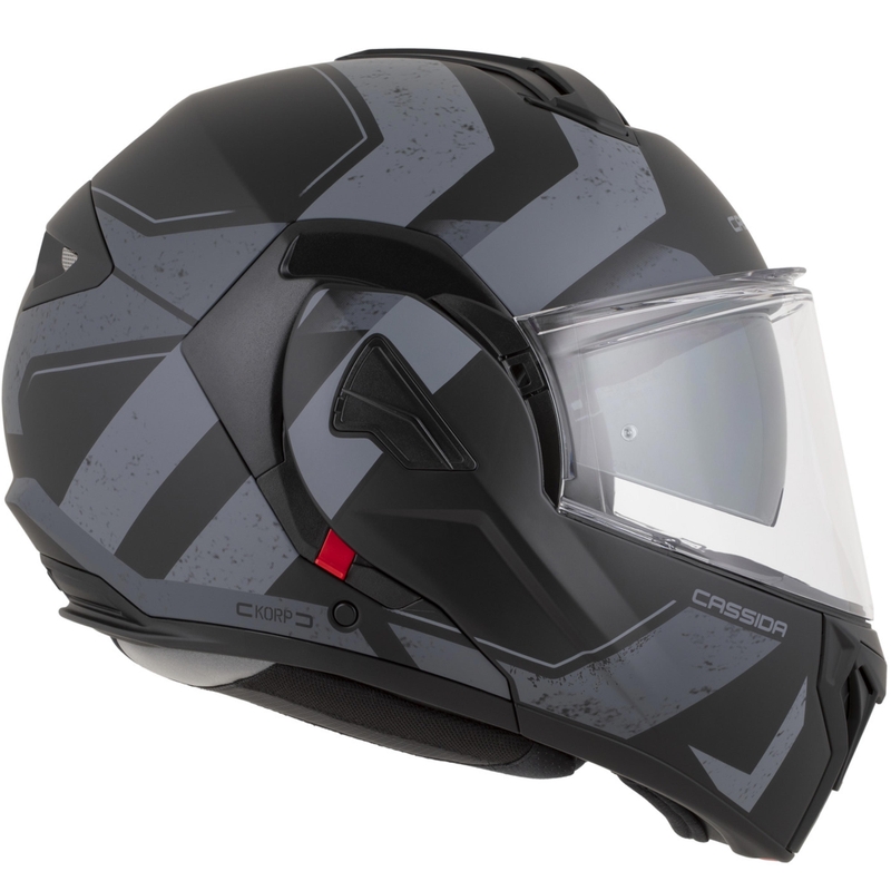 Casco de moto modular Cassida MultiFlip Korp en negro mate-gris oscuro-gris