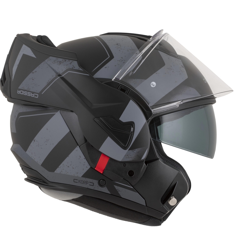 Casco de moto modular Cassida MultiFlip Korp en negro mate-gris oscuro-gris