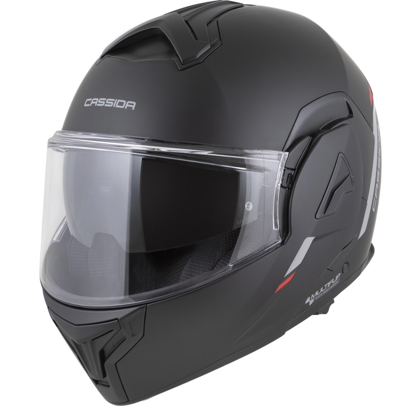 Casco de moto modular Cassida MultiFlip Korp en negro mate, rojo y gris