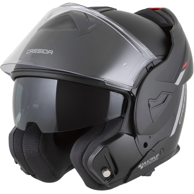 Casco de moto modular Cassida MultiFlip Korp en negro mate, rojo y gris
