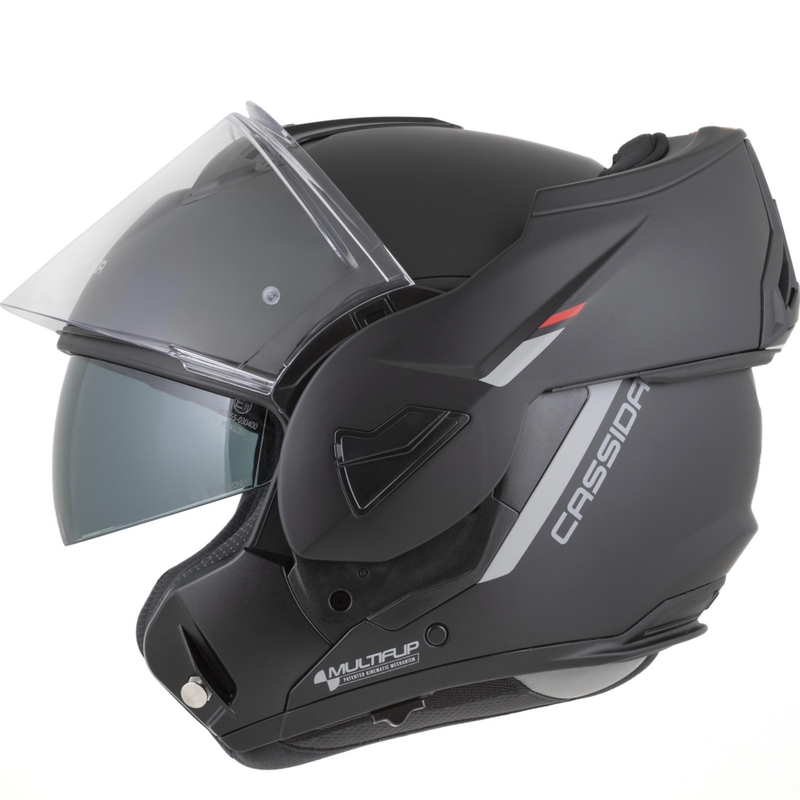 Casco de moto modular Cassida MultiFlip Korp en negro mate, rojo y gris
