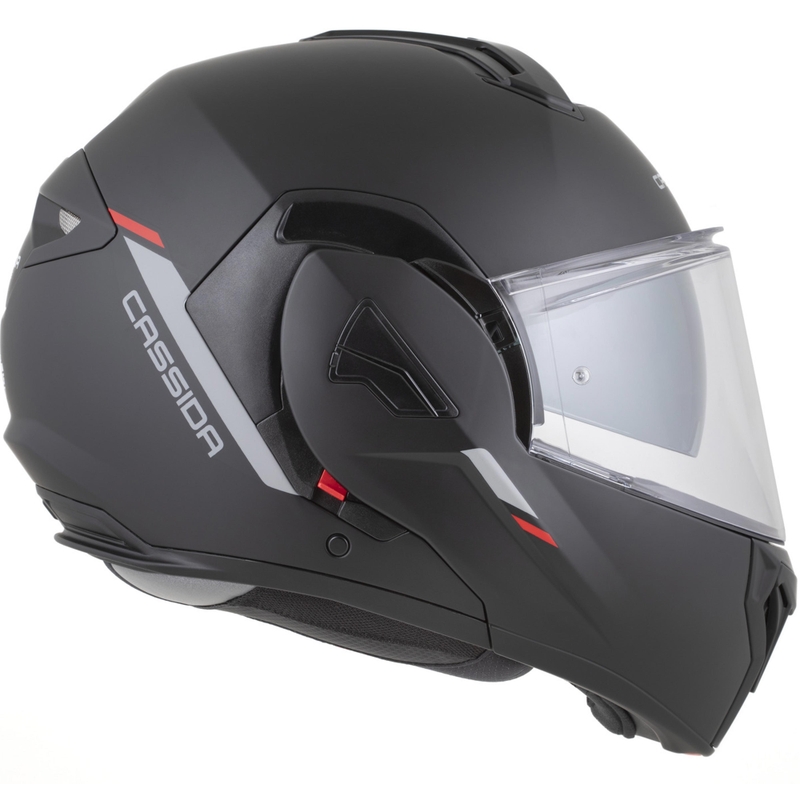 Casco de moto modular Cassida MultiFlip Korp en negro mate, rojo y gris
