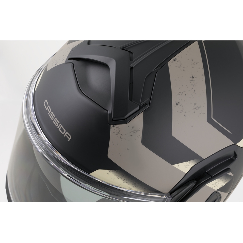 Casco de moto modular Cassida MultiFlip Korp en negro mate, arena y caqui