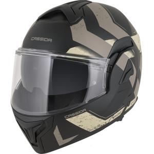 Casco de moto modular Cassida MultiFlip Korp en negro mate, arena y caqui